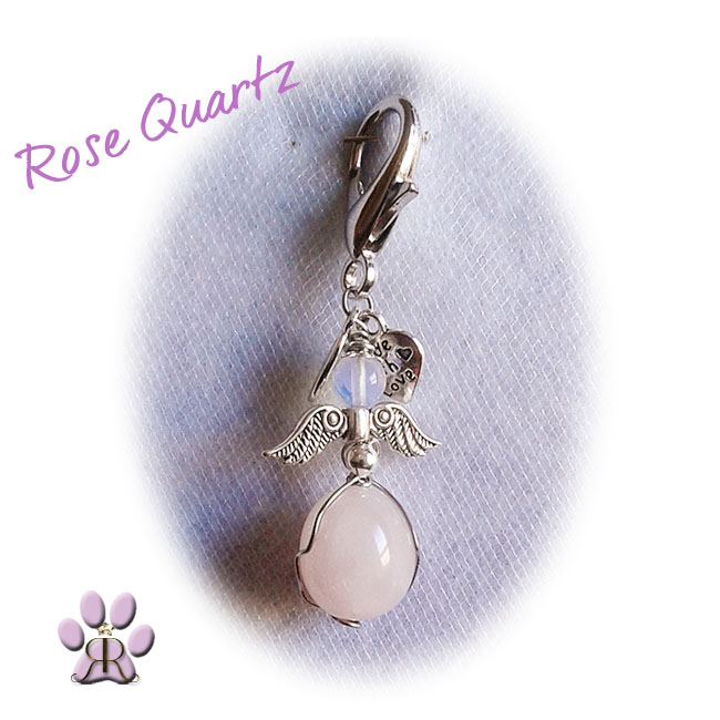 Rose quartz a opelite pet charm with angel wings